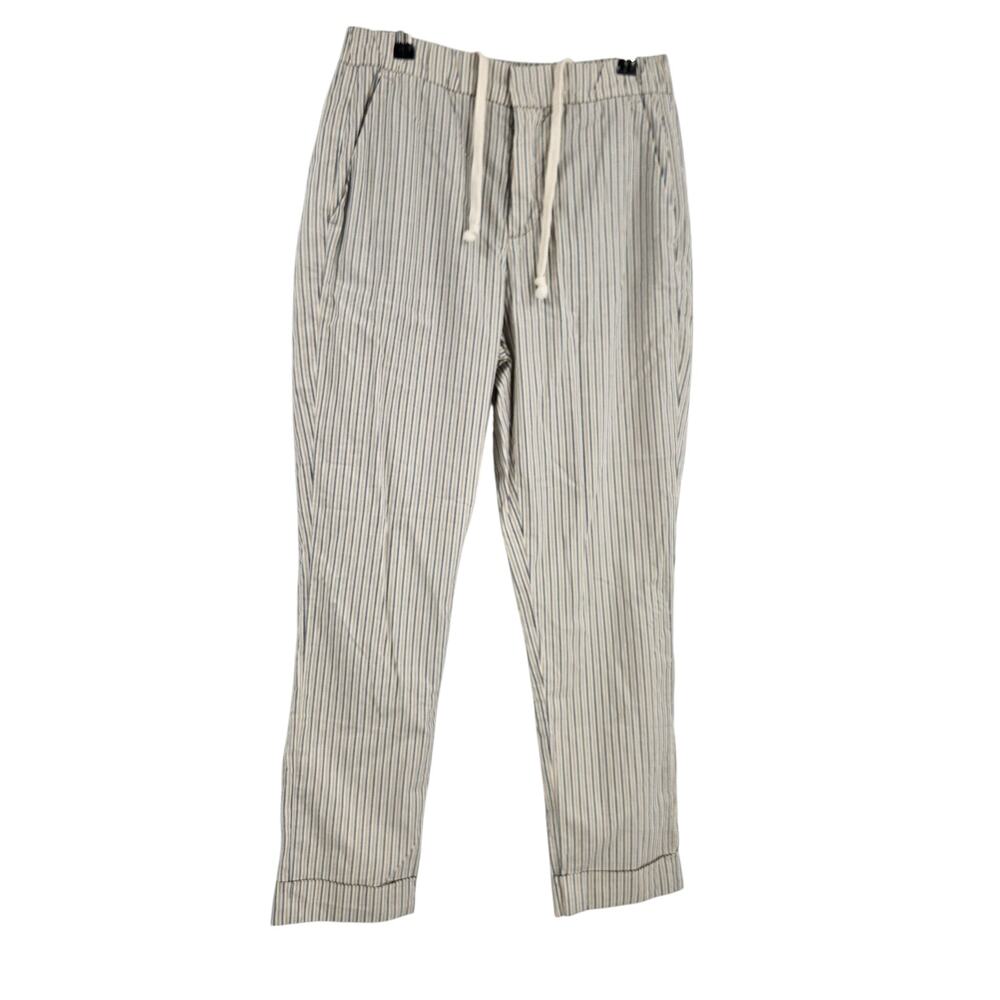 Teleria Trousers Pants Pinstripe Drawstring Cuffed Straight Lagenlook Size 30x44